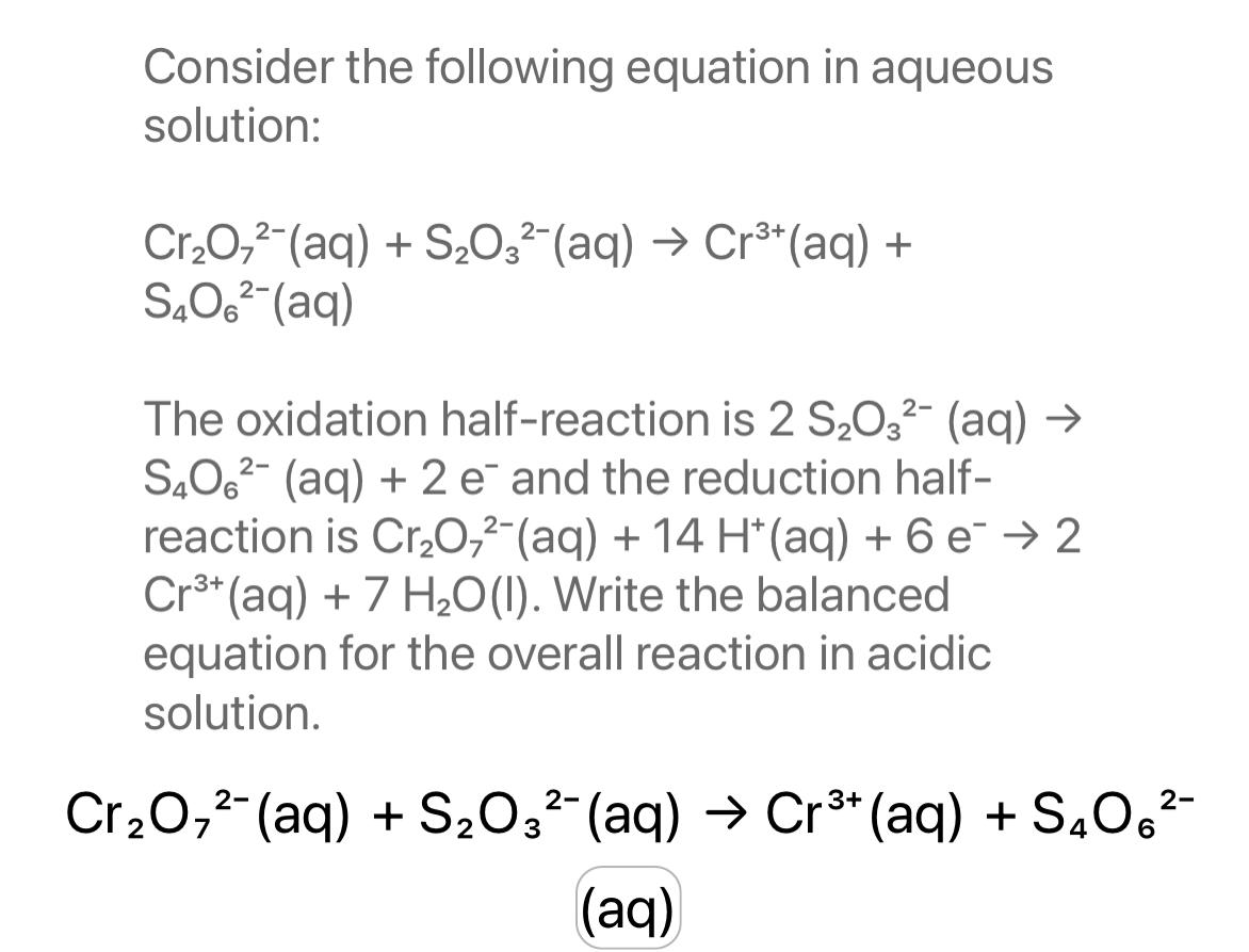 Solved Write the balanced equation for the overall reaction | Chegg.com