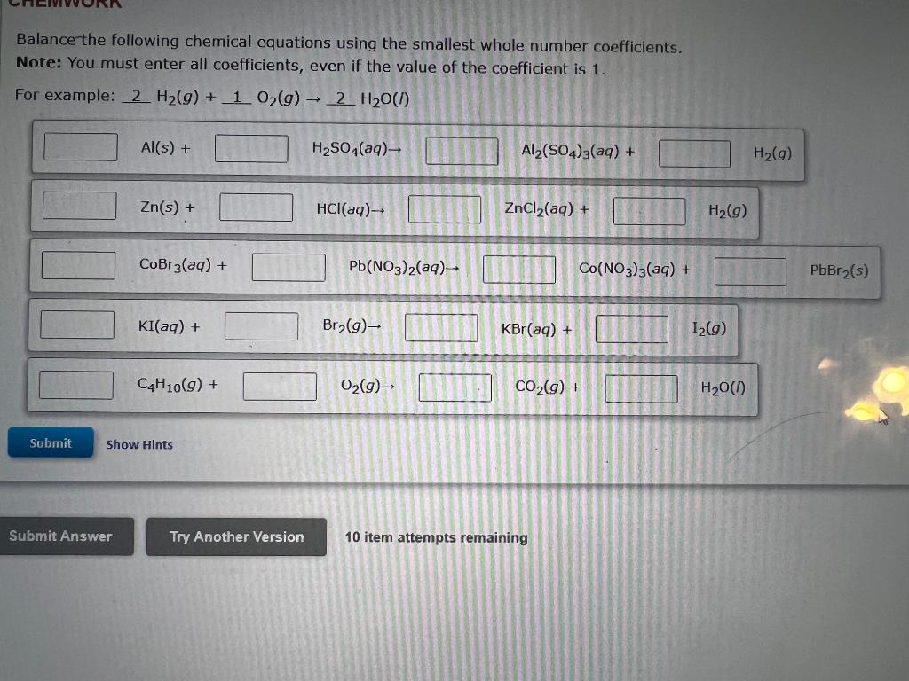 Solved Balance-the Following Chemical Equations Using The | Chegg.com