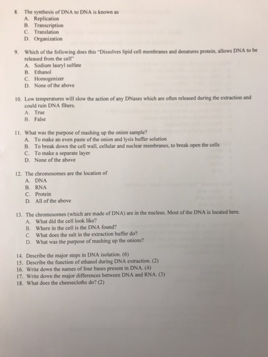 Solved The synthesis of DNA to DNA is known as A. | Chegg.com