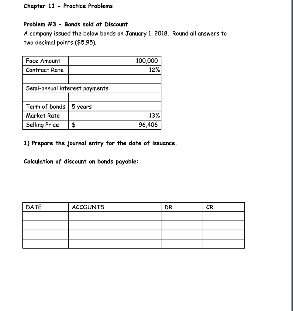 Solved Chapter 11 - Practice Problems Problem #1 - Bonds | Chegg.com