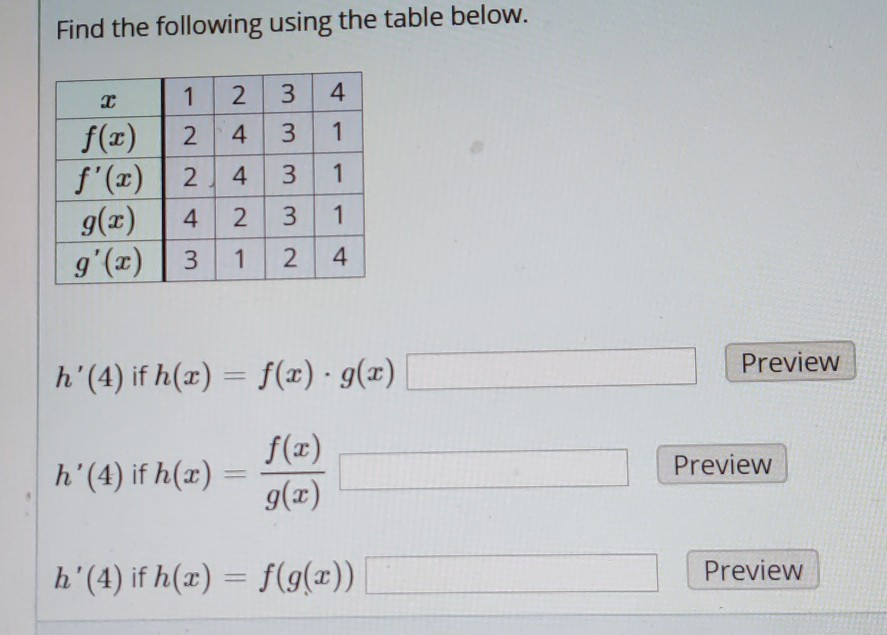 Solved Find The Following Using The Table Below 4 1 1 F X Chegg Solved Find The Following Using The Table Below 4 1 1 F X Chegg