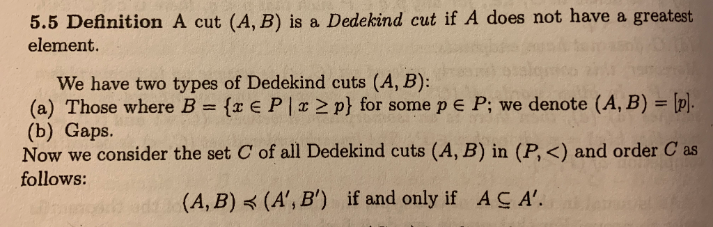 Solved 5.5 Definition A Cut (A, B) Is A Dedekind Cut If A | Chegg.com