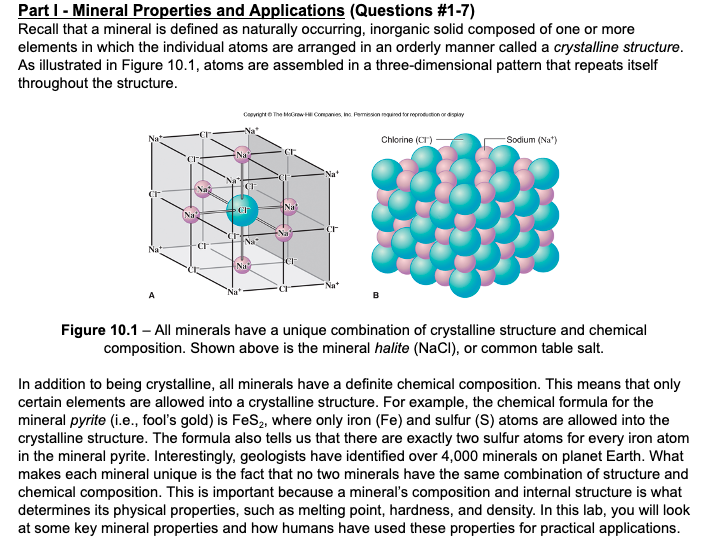 Solved Part I - Mineral Properties And Applications | Chegg.com