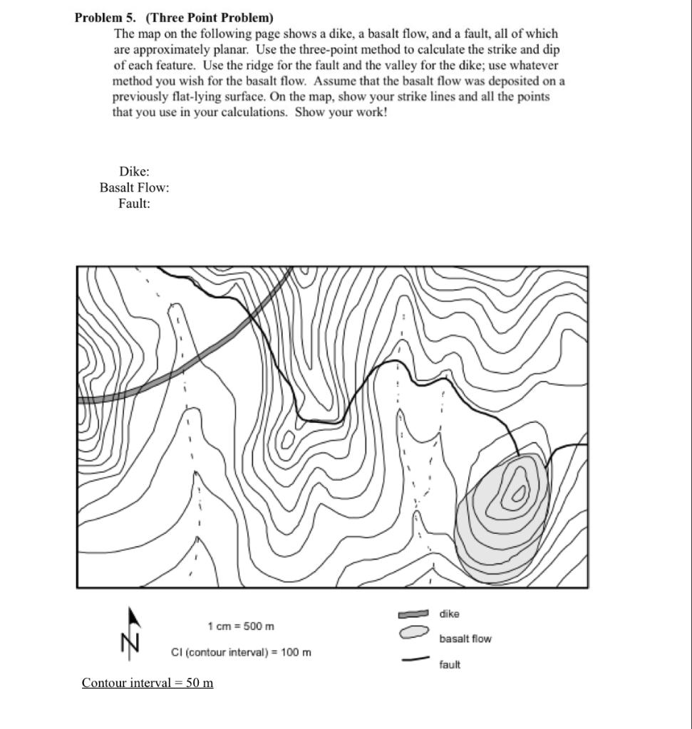 The map on the following page shows a dike, a basalt | Chegg.com