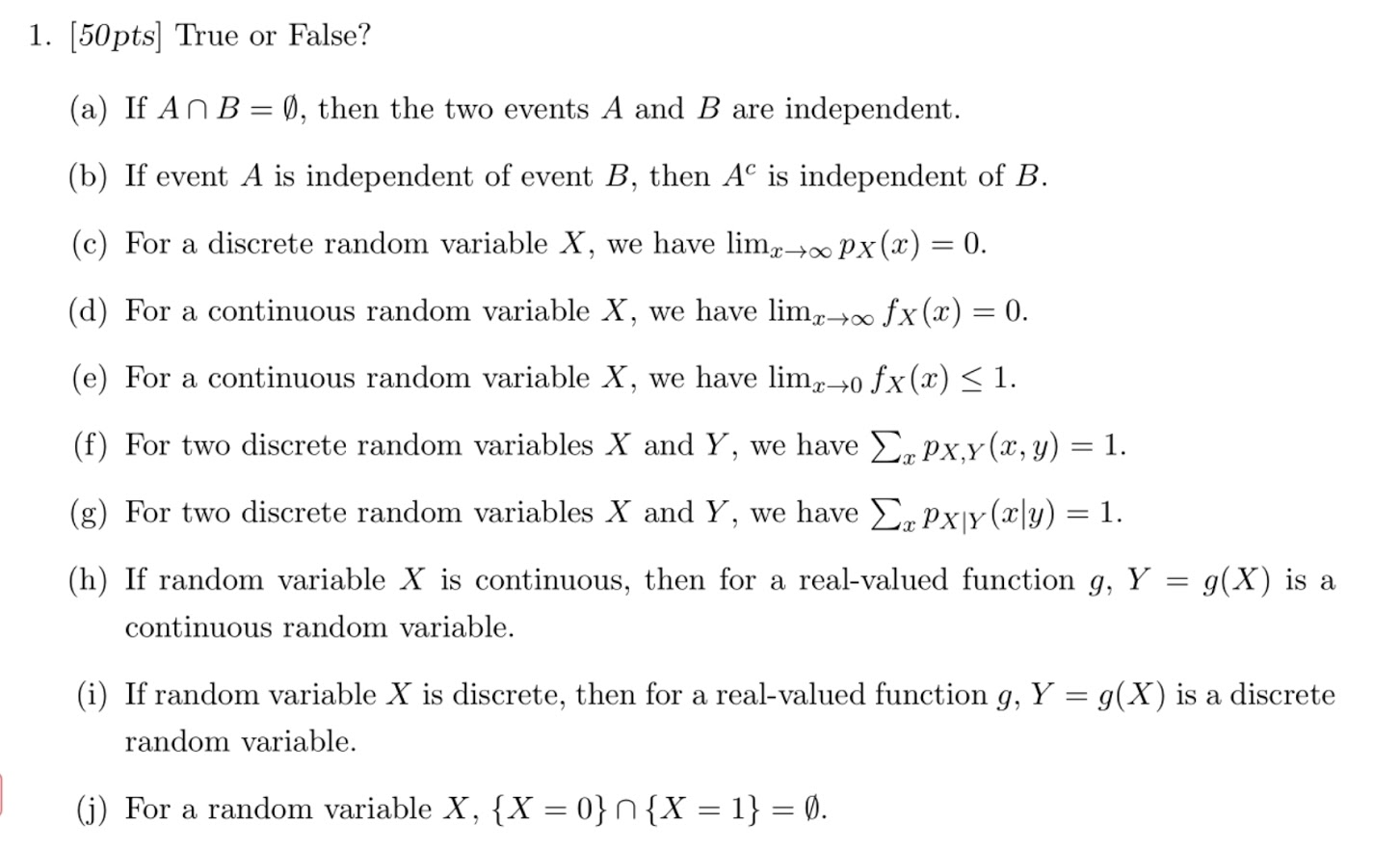 Solved 1 50pts True Or False A If An B 0 Then Th Chegg Com