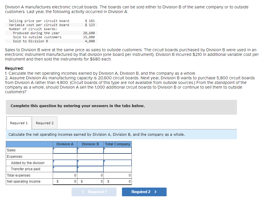 Solved Division A manufactures electronic circuit boards. | Chegg.com