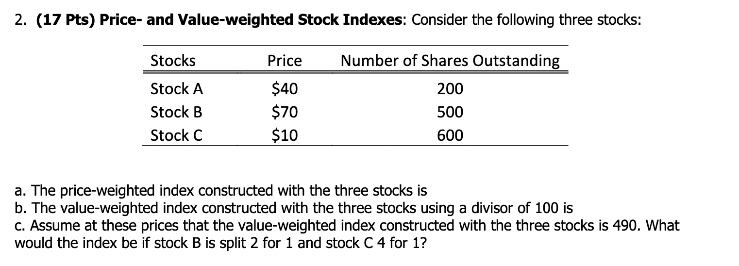 Solved 2 17 Pts Price And Value Weighted Stock Indexes 5496