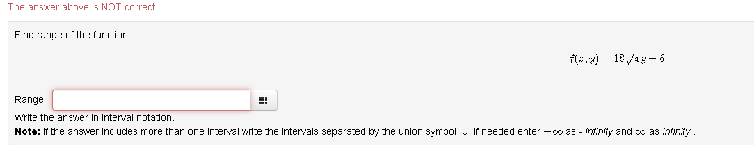 Solved The answer above is NOT correct. Find range of the | Chegg.com