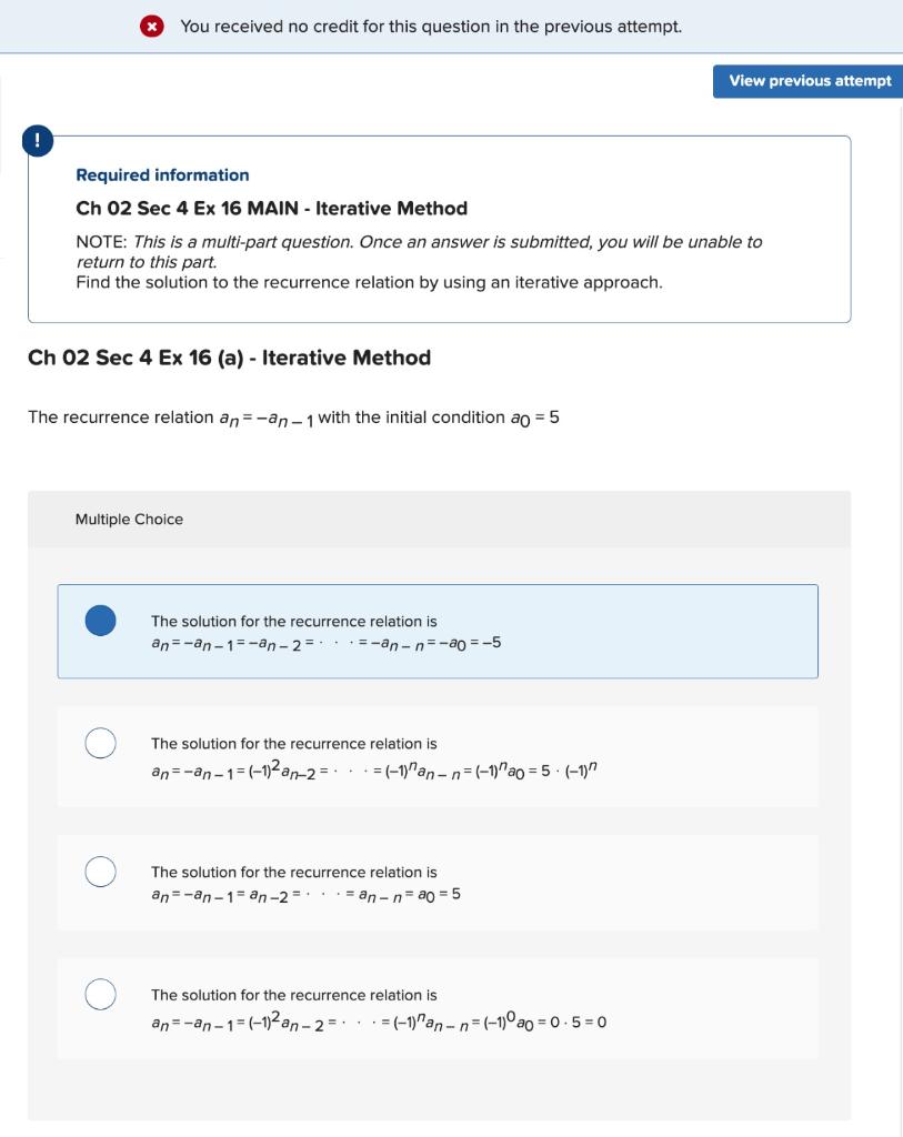Solved You received no credit for this question in the | Chegg.com