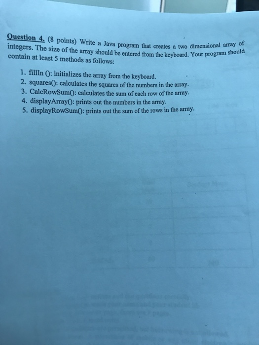 Solved Question 4. (8 points) Write a Java program that | Chegg.com