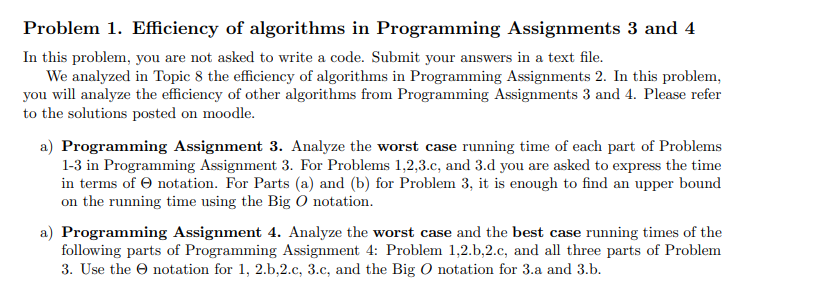 Problem 1. Efficiency of algorithms in Programming | Chegg.com
