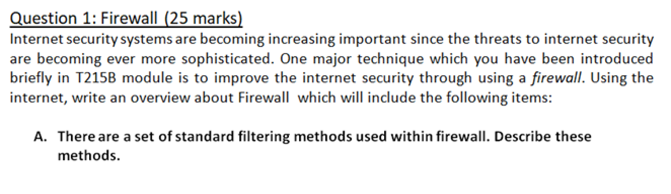 Solved Question 1: Firewall (25 marks) Internet security | Chegg.com
