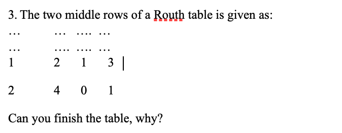 Control Systems Routh Table Solved 3. The two middle rows of a Routh table is given as: | Chegg.com