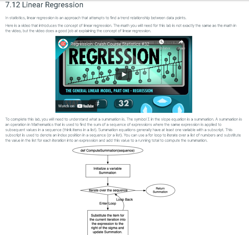 Solved 7.12 Linear Regression In statistics, linear | Chegg.com