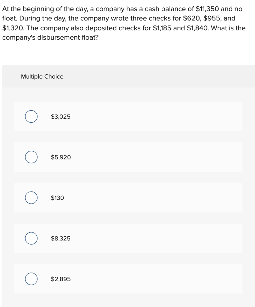 Solved At the beginning of the day, a company has a cash | Chegg.com