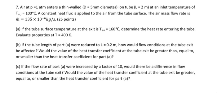 Solved Air At P = 1 Atm Enters A Thin-Walled (D = 5-Mm – MOFAF