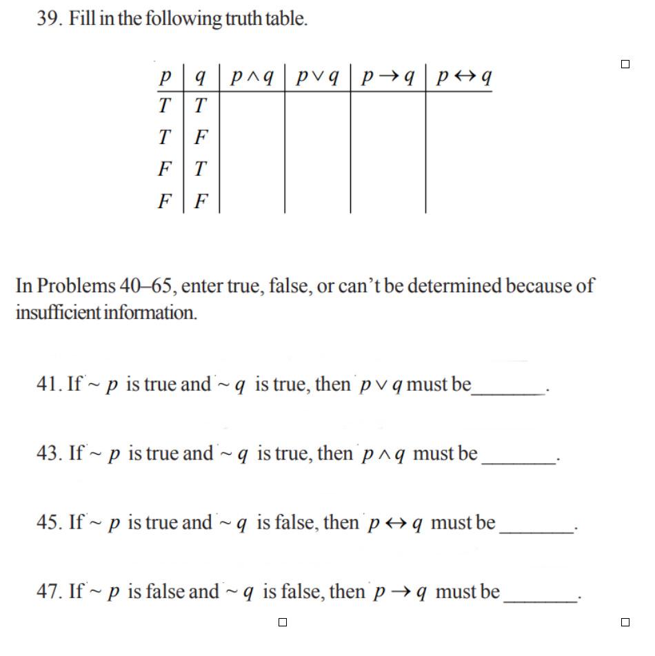 Solved 39 Fill In The Following Truth Table P 9 Chegg Com