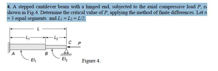 Solved 4. A stepped cantilever beam with a hinged end, | Chegg.com