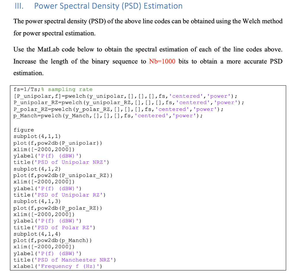 III. Power Spectral Density (PSD) Estimation The | Chegg.com