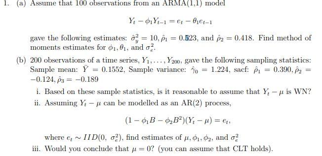 1. (a) Assume that 100 observations from an | Chegg.com