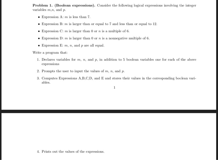 Solved Problem 1. (Boolean Expressions). Consider The | Chegg.com ...