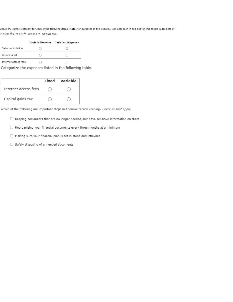 Solved Check the correct category for each of the following