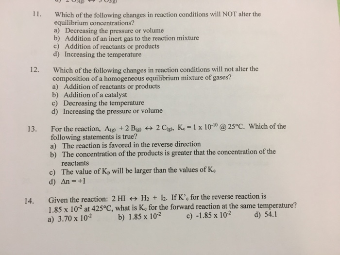Solved 21g) Which of the following changes in reaction | Chegg.com