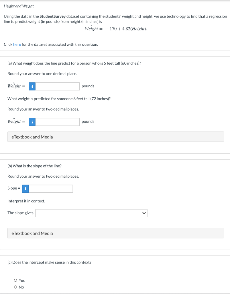 Solved Height and Weight Using the data in the Student | Chegg.com