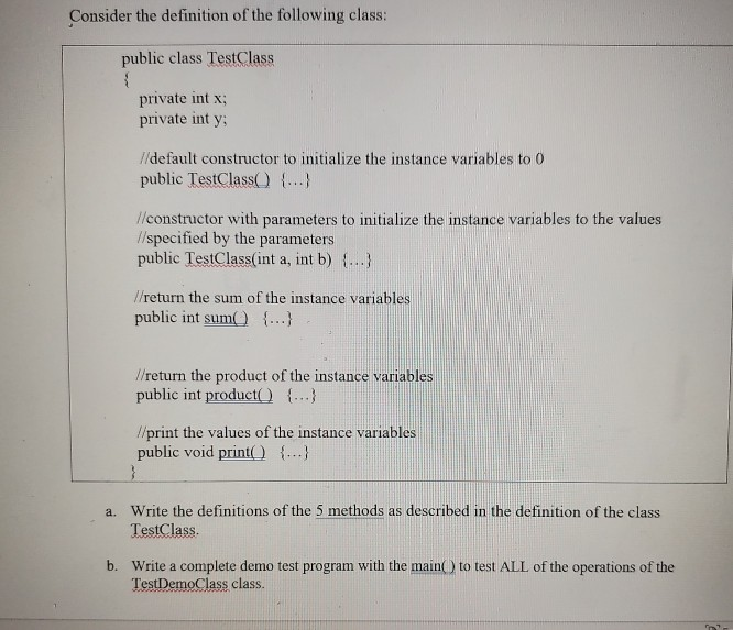 Solved Consider The Definition Of The Following Class