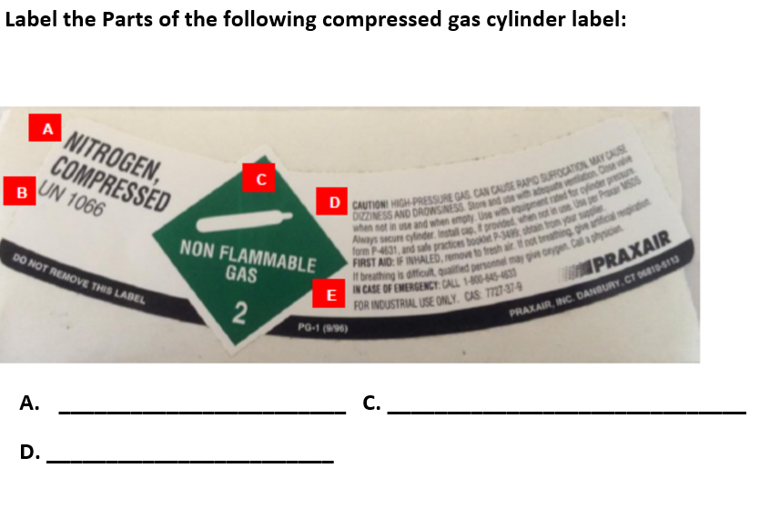 Solved Label the Parts of the following compressed gas