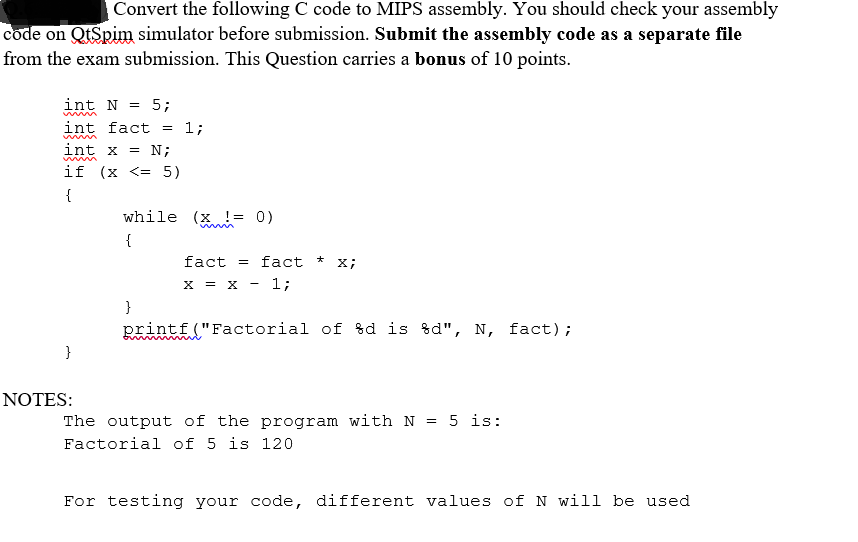 Solved Convert the following C code to MIPS assembly. You | Chegg.com