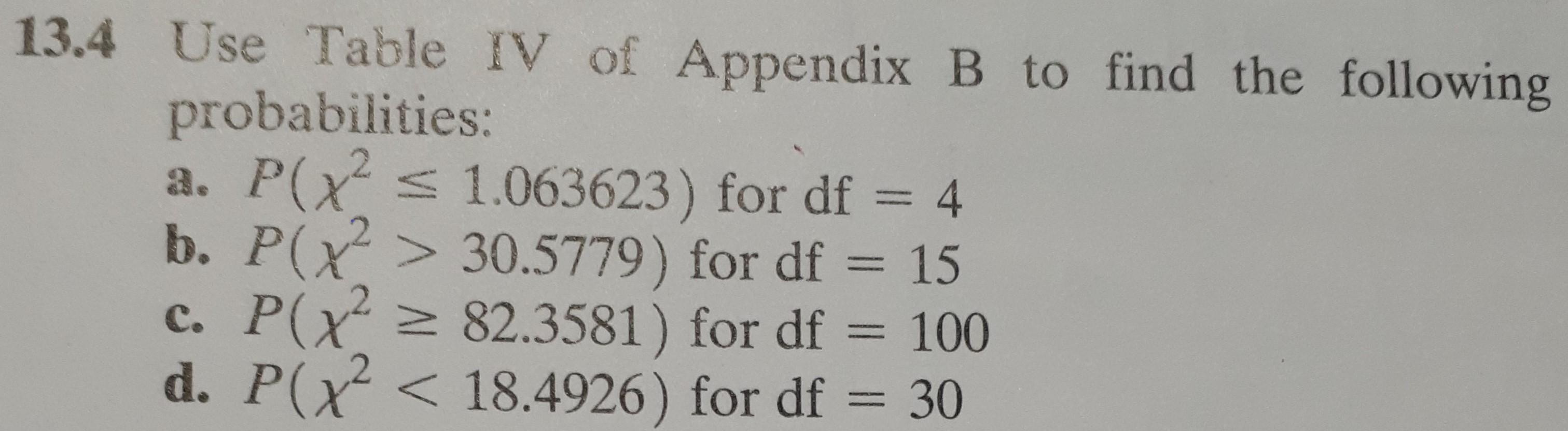 Solved 13.4 Use Table IV of Appendix B to find the following | Chegg.com