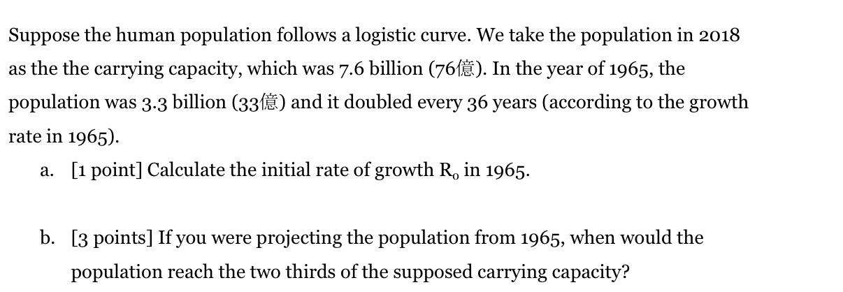 Solved Suppose the human population follows a logistic | Chegg.com