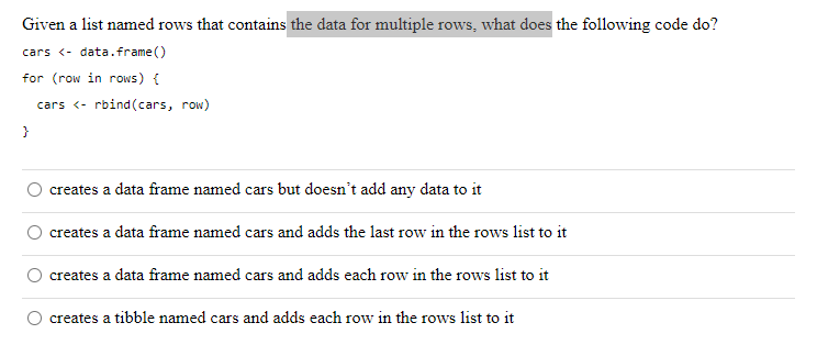 Solved Given a list named rows that contains the data for | Chegg.com