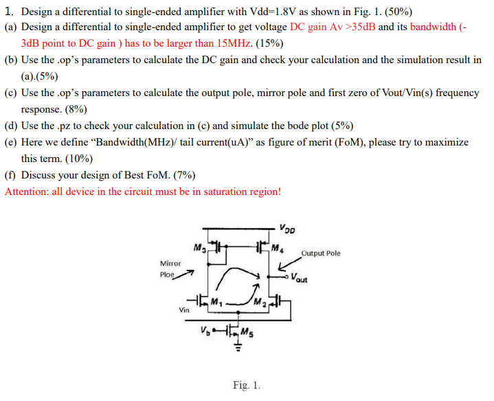 1. Design a differential to single-ended amplifier | Chegg.com