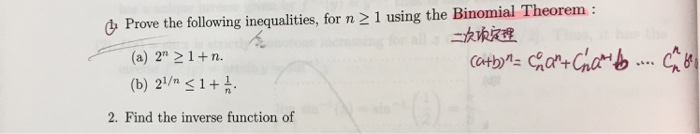 Solved 1 Using The Binomial Theorem: Prove The Following | Chegg.com