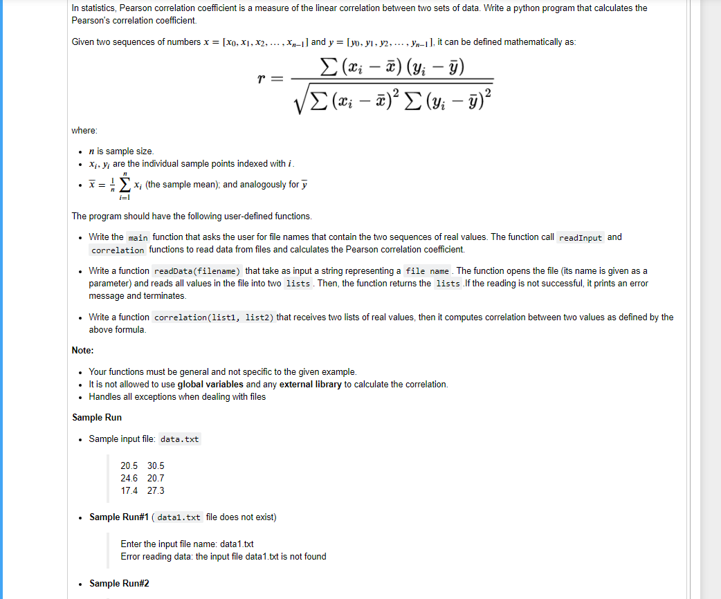 Solved In statistics, Pearson correlation coefficient is a | Chegg.com