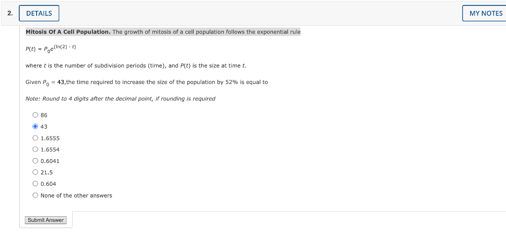 [Solved]: 2. Mitosis Of A Cell Population. The growth o