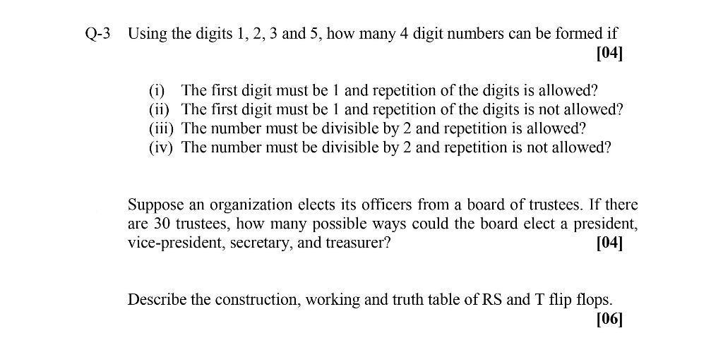 Solved 3 Using The Digits 1,2,3 And 5 , How Many 4 Digit | Chegg.com