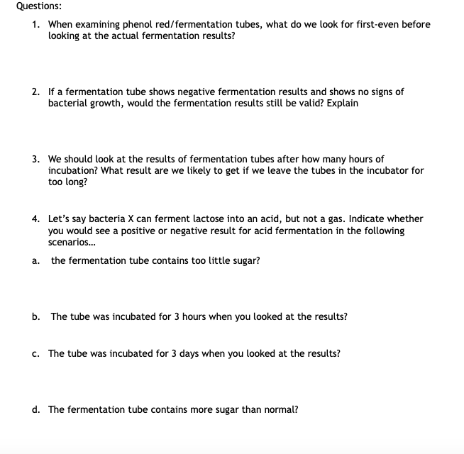 Solved Questions: 1. When examining phenol red/fermentation | Chegg.com