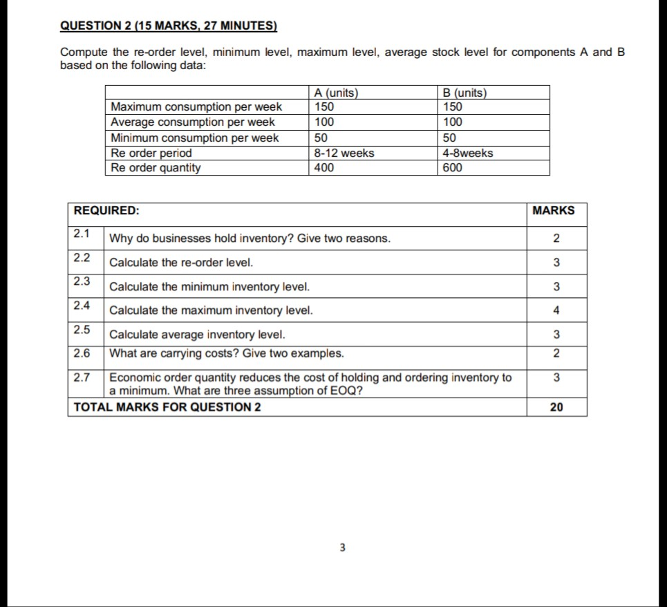 Solved QUESTION 2 (15 MARKS, 27 MINUTES) Compute the | Chegg.com