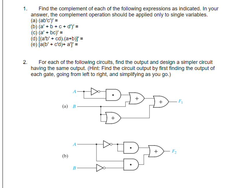 Solved 1. Find the complement of each of the following | Chegg.com