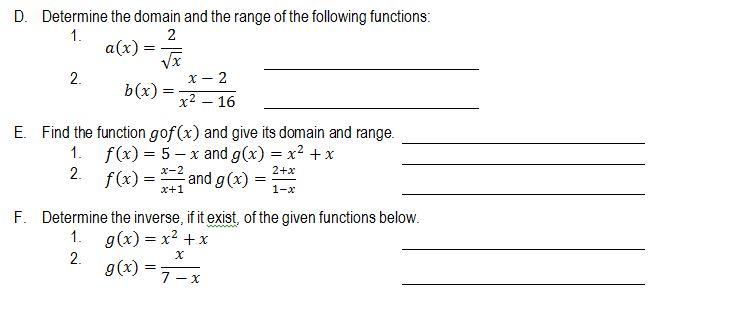 Solved D. Determine the domain and the range of the | Chegg.com