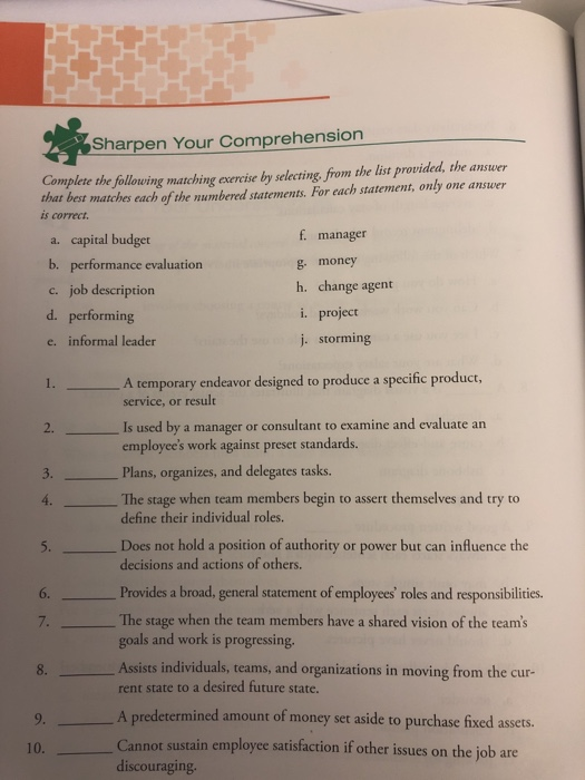 Solved Sharpen Your Comprehension Complete The Following Chegg