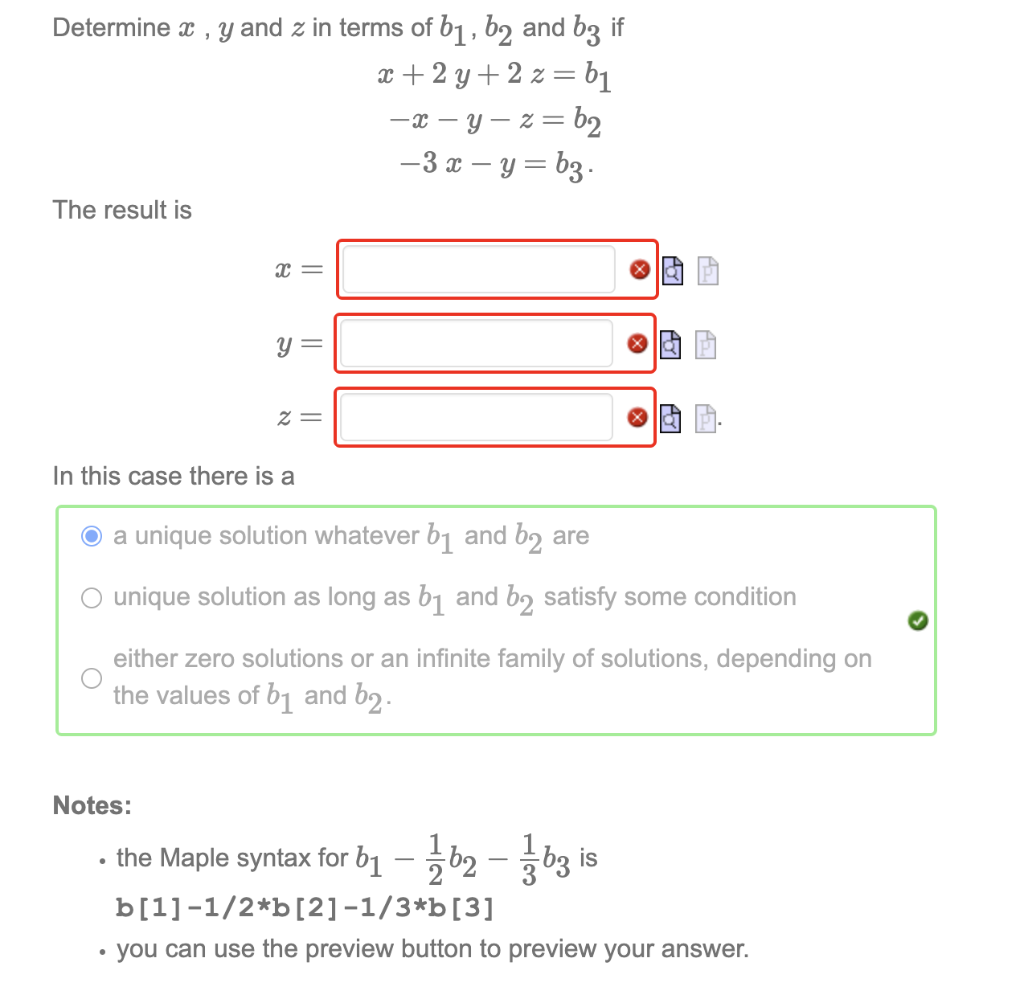 Solved Determine X,y And Z In Terms Of B1,b2 And B3 If | Chegg.com