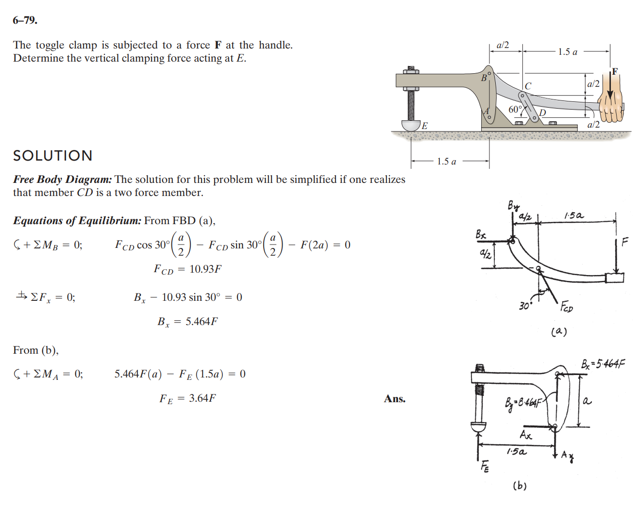 Solved 6−79. The toggle clamp is subjected to a force F at