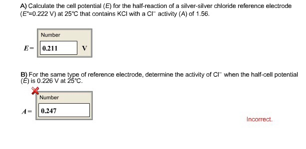 Solved A) Calculate the cell potential (E) for the | Chegg.com