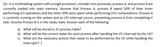 Solved Q2. In a multitasking system with a single processor, | Chegg.com