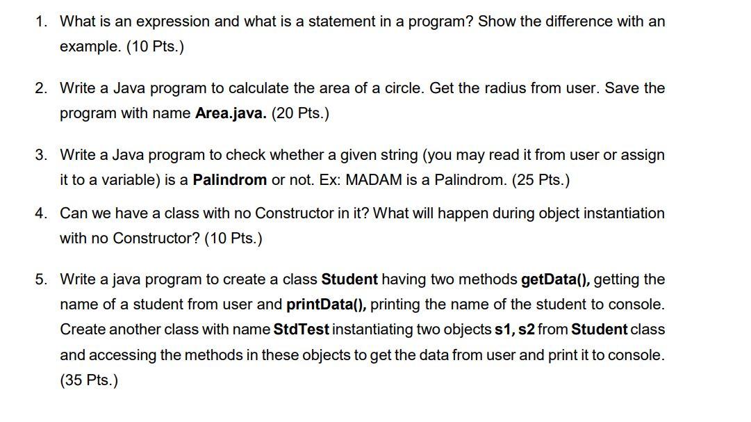 Solved 1. What is an expression and what is a statement in a | Chegg.com