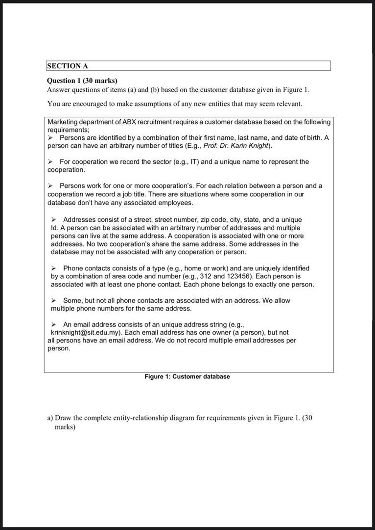 Solved SECTION AQuestion 1 (30 ﻿marks)Answer questions of | Chegg.com